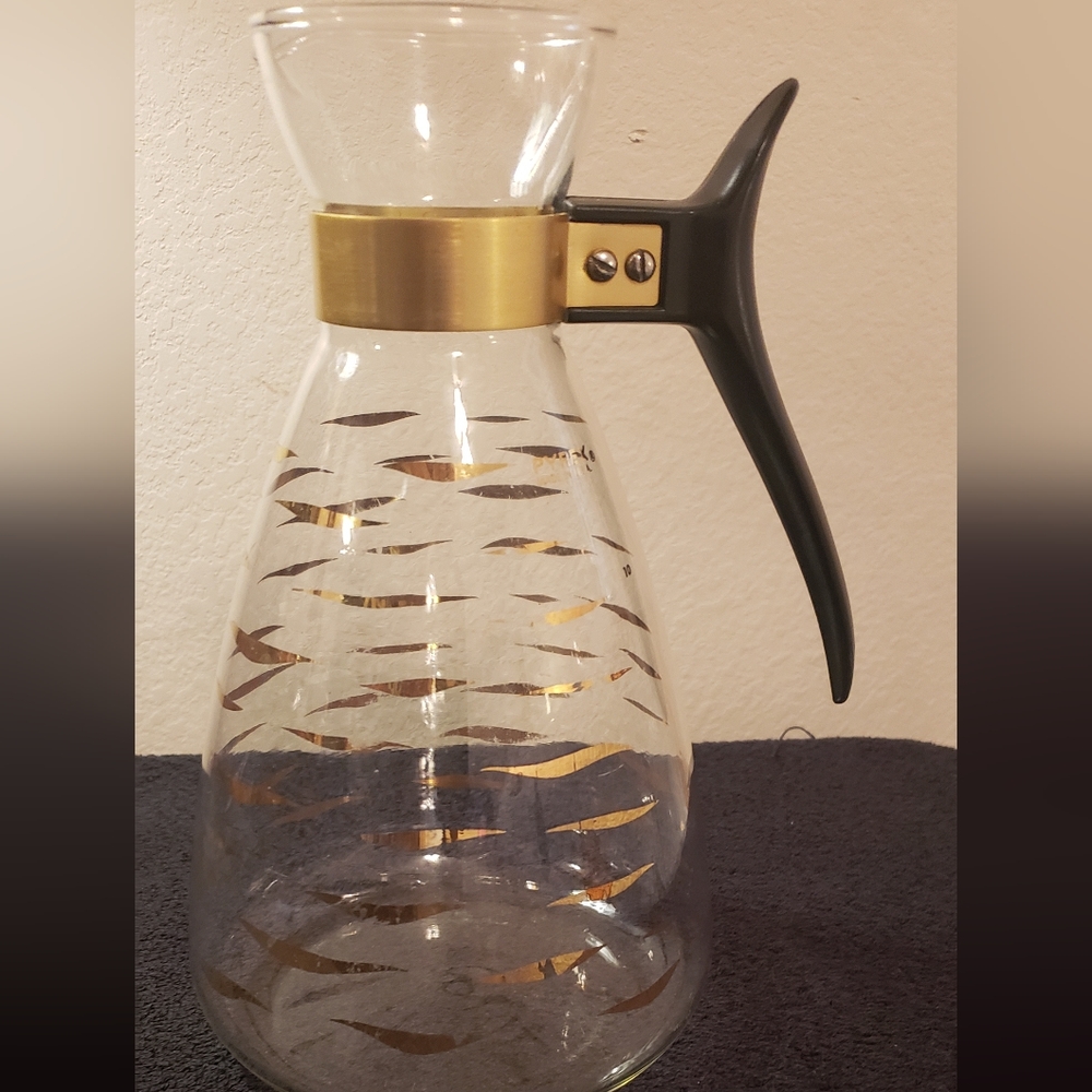 Vintage Pyrex Coffee Carafe Gold Tiger Eye Wave 4612 Mid Century Modern MCM